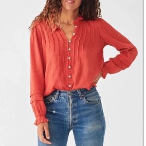 FAHERTY Willa Button Front Peasant Blouse In Carmine Size XS